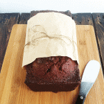 A loaf of Amish Friendship Bread with a knife.