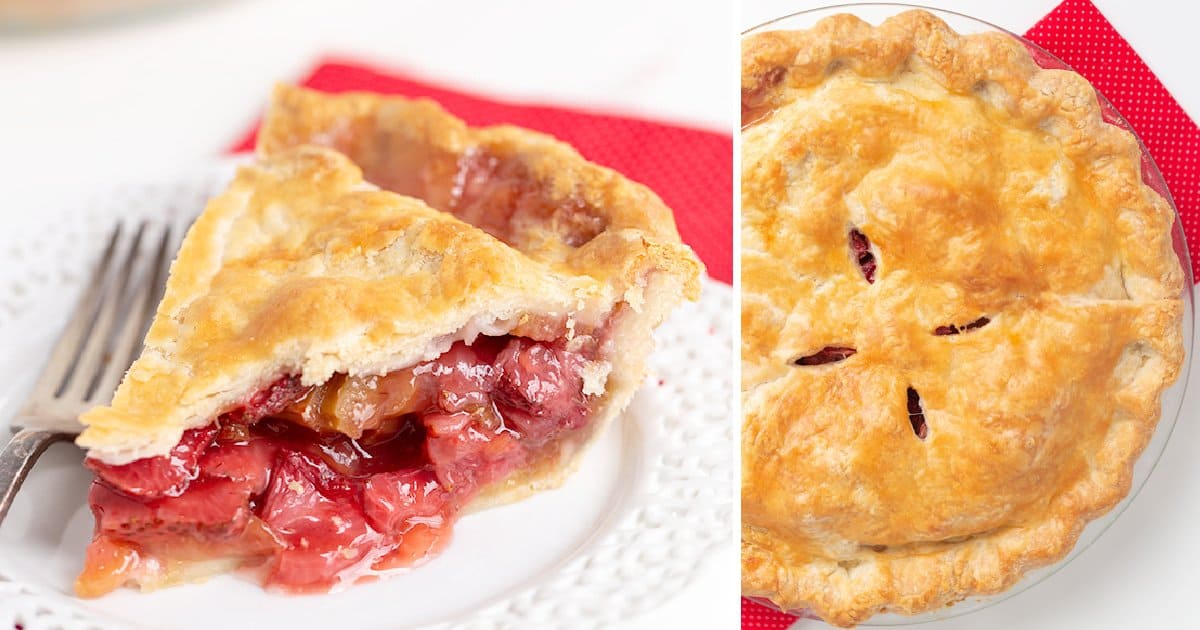 Strawberry Rhubarb Pie - Cookie Dough and Oven Mitt
