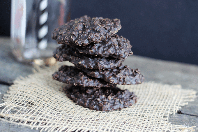 stack of Dark Chocolate No Bake Cookies