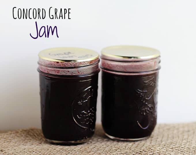 2 canning jars with homemade Concord Grape Jam