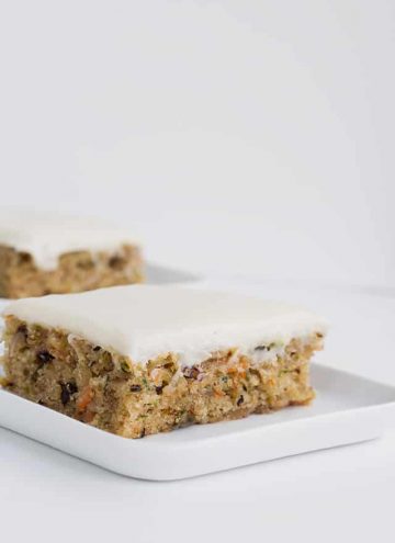 homemade zucchini bars topped with cream cheese frosting