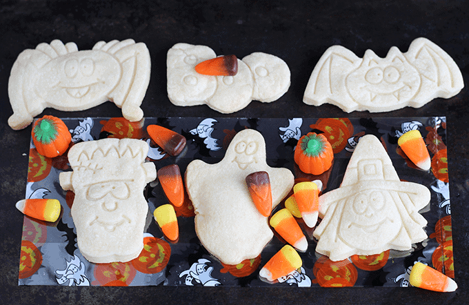 A tray of Halloween shortbread cookies.