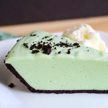 Slice of Creme De Menthe Pie on a white plate