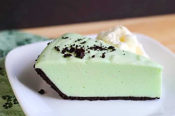 Slice of Creme De Menthe Pie on a white plate