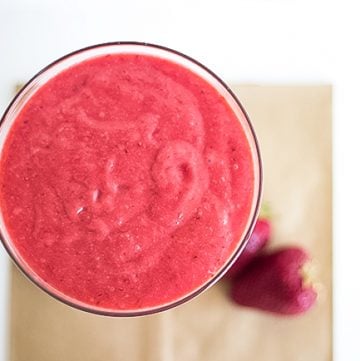 overhead shot of strawberry curd in a bowl