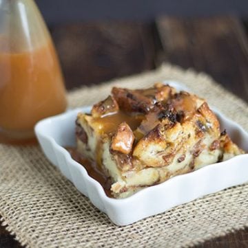 Caramel raisin bread pudding.