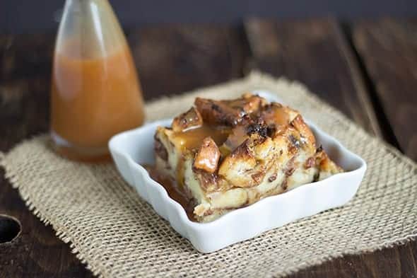 Caramel raisin bread pudding.