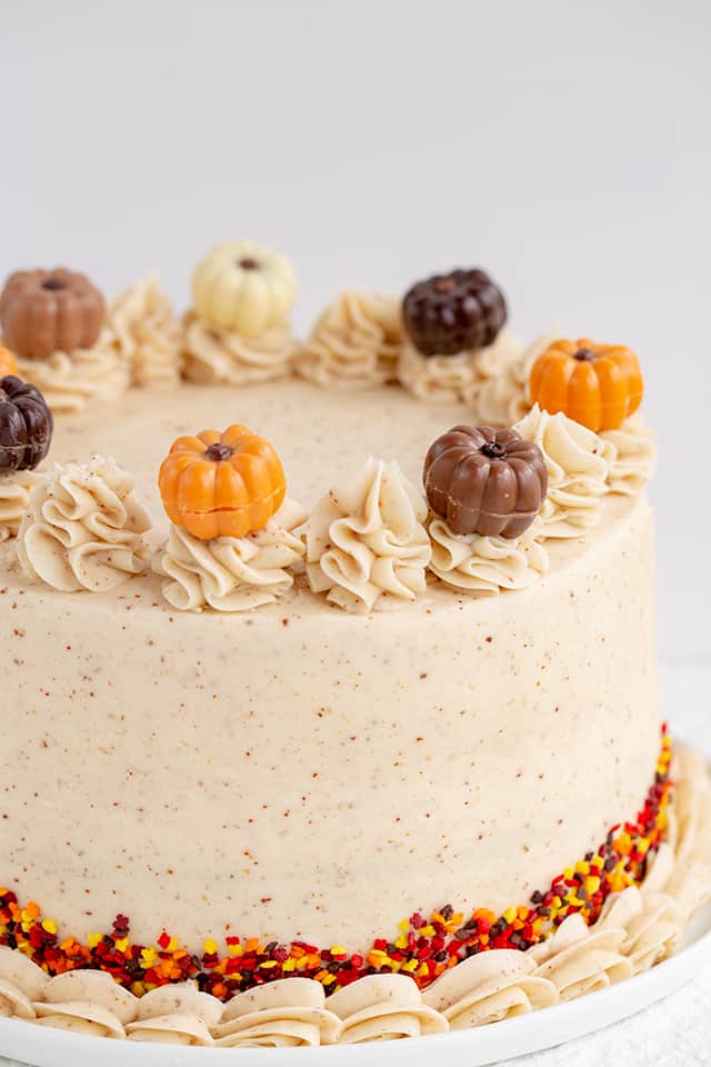 pumpkin spice cake on a white plate