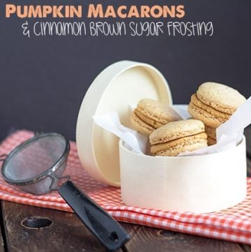 Pumpkin macarons with a cinnamon sugar frosting.