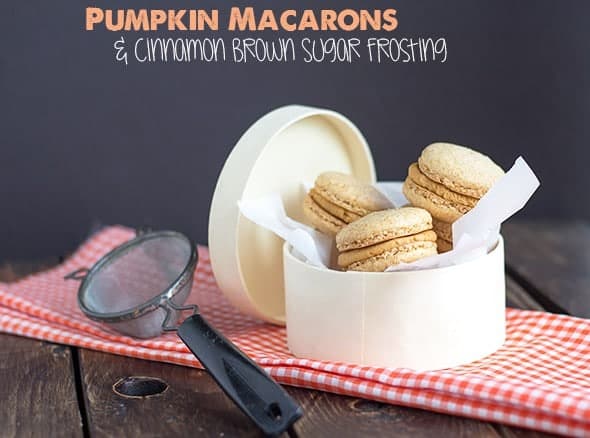 Pumpkin macarons with a cinnamon sugar frosting.