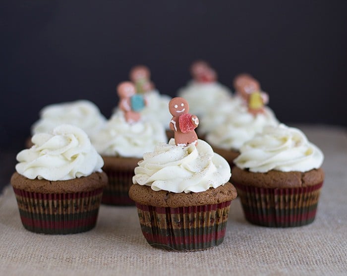 Gingerbread Cupcakes with White Chocolate Frosting - gingerbread cupcakes that are spiced up with loads of ginger and cinnamon then topped with heavenly white chocolate frosting.