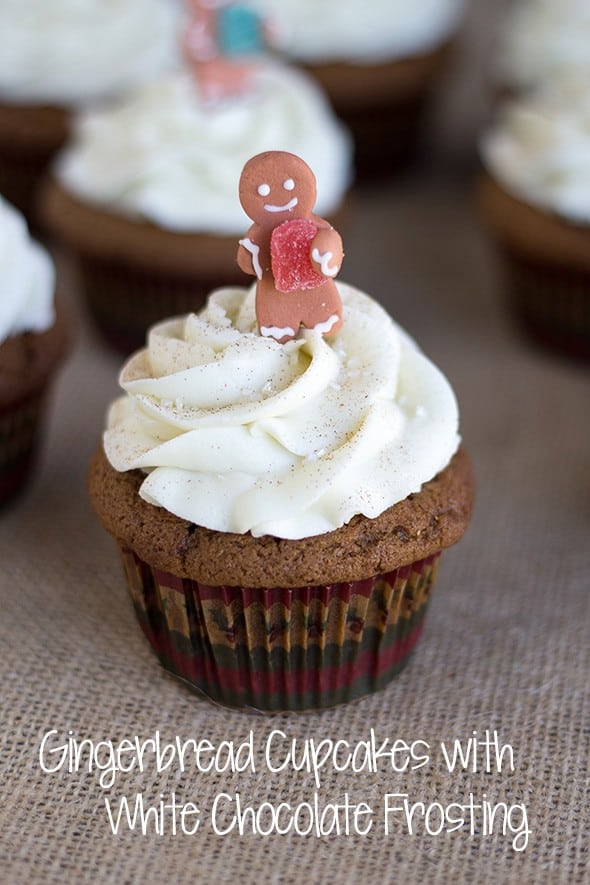 Gingerbread Cupcakes with White Chocolate Frosting - gingerbread cupcakes that are spiced up with loads of ginger and cinnamon then topped with heavenly white chocolate frosting.