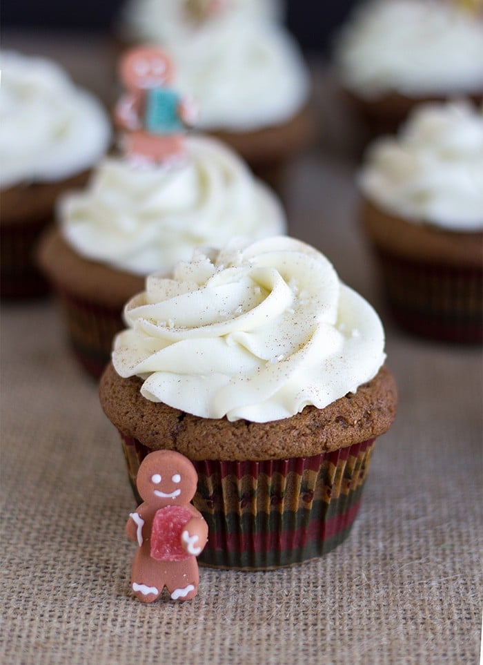 Gingerbread Cupcakes with White Chocolate Frosting - gingerbread cupcakes that are spiced up with loads of ginger and cinnamon then topped with heavenly white chocolate frosting.