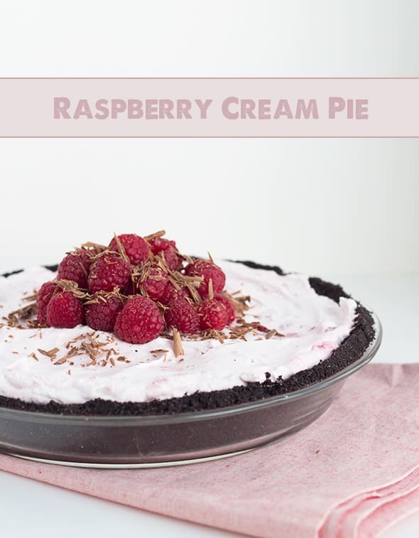 titled image (and shown): Raspberry Cream Pie (topped with fresh raspberries and grated chocolate)