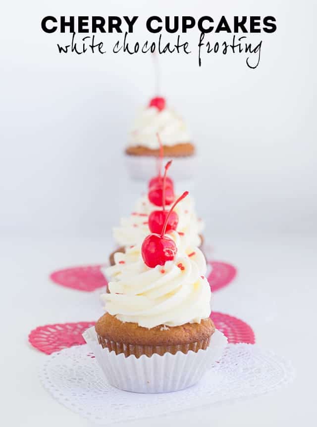 Cherry Cupcakes with White Chocolate Frosting