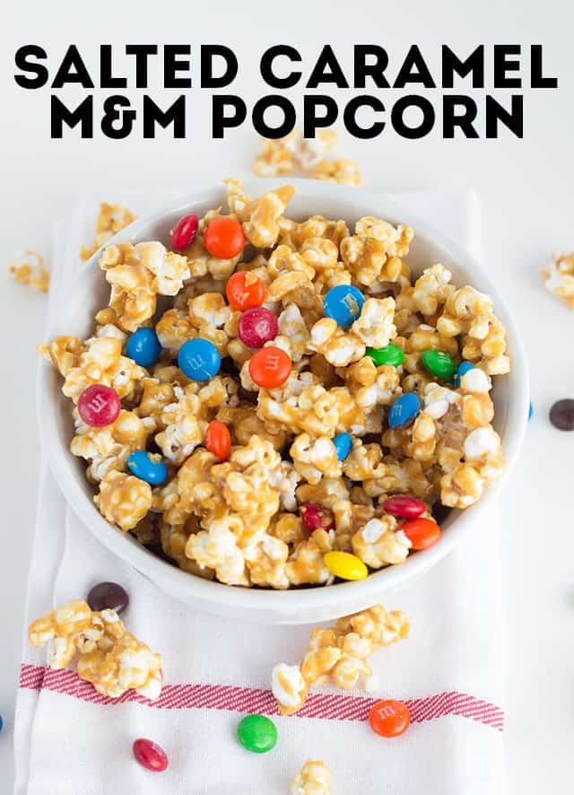 Salted Caramel M&M Popcorn - The perfect sweet and salty treat!