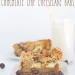 Peanut butter chocolate chip cheesecake bars on a white plate.