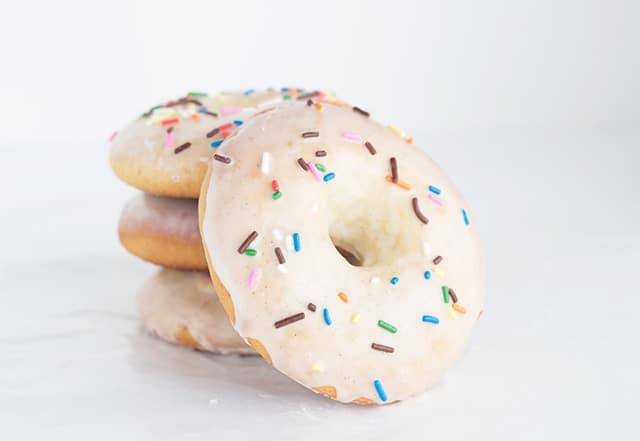 Baked Yeast Donuts glazed, with sprinkles on top