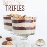 Butterfinger trifles in a white bowl.
