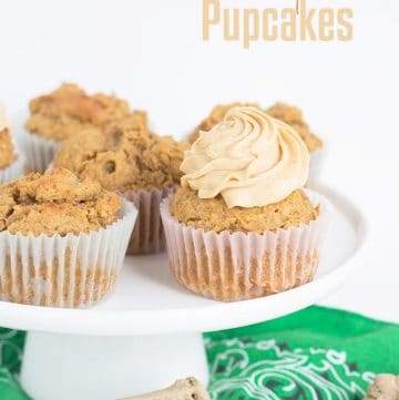 Peanut Butter Pumpkin Pupcakes on a white plate.