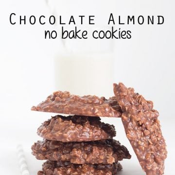 Almond flavored no bake cookies with chocolate.