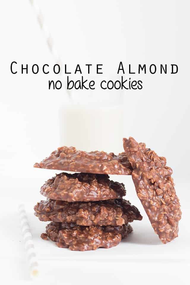 Almond flavored no bake cookies with chocolate.