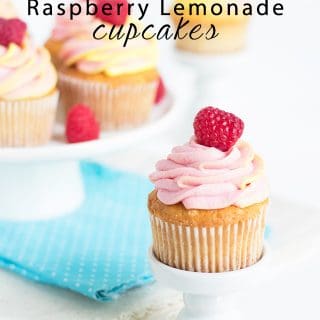 Raspberry lemonade cupcakes on a white plate.