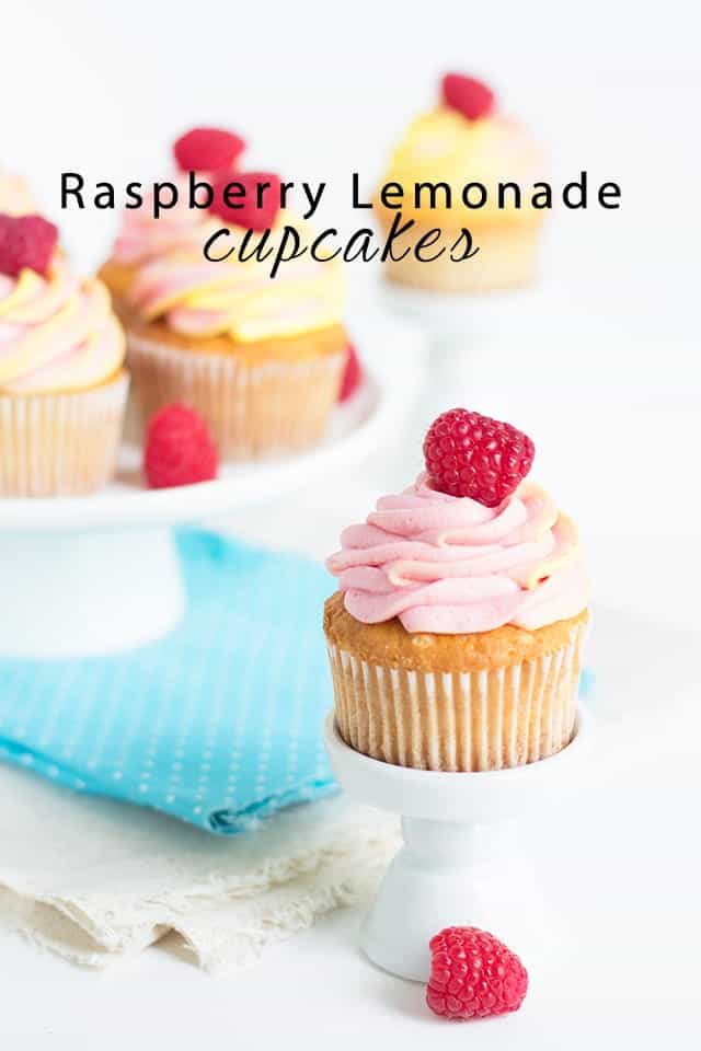 Raspberry lemonade cupcakes on a white plate.