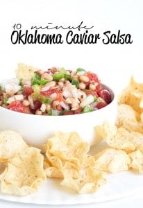 10 Minute Oklahoma Caviar Salsa served with chips.