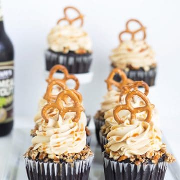 Chocolate Stout Cupcakes with Salted Caramel Buttercream: Decadent treats featuring rich chocolate stout and a sweet-salty caramel topping.