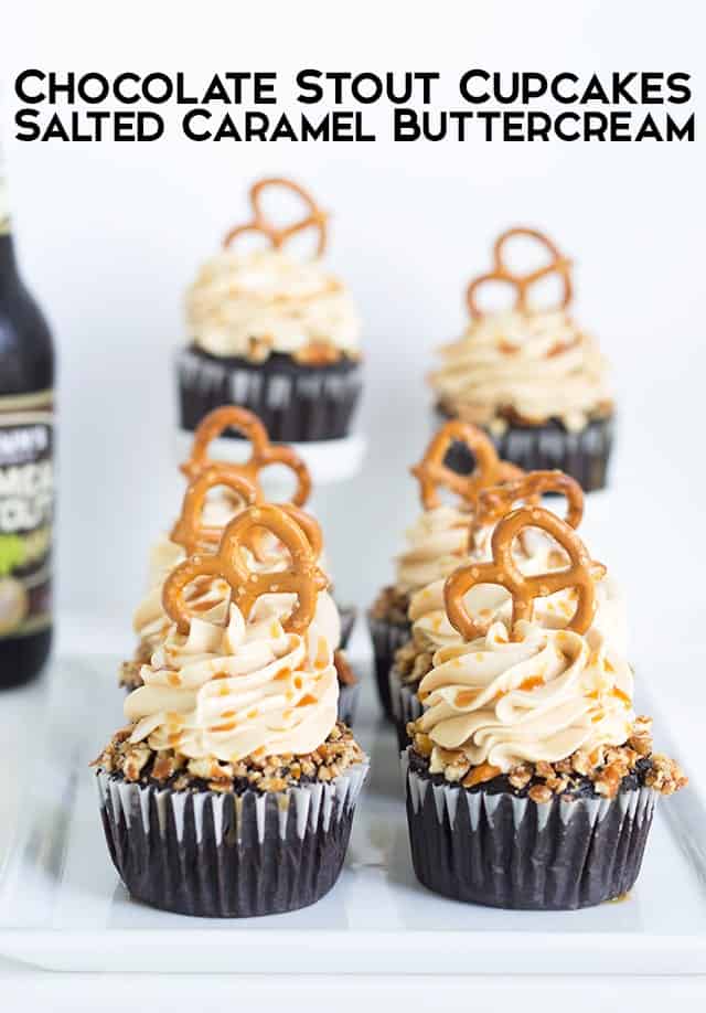 Chocolate Stout Cupcakes with Salted Caramel Buttercream: Decadent treats featuring rich chocolate stout and a sweet-salty caramel topping.