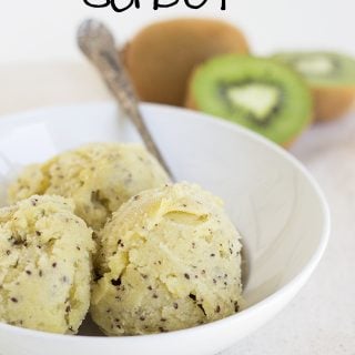 Kiwi sorbet in a white bowl.