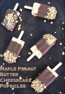 Popsicles made with maple and peanut butter blended into creamy cheesecake.