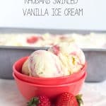 Roasted strawberry rhubarb swirled vanilla ice cream.