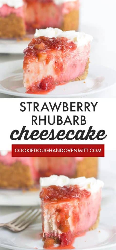 Delicious dessert combining strawberries and rhubarb with creamy cheesecake.