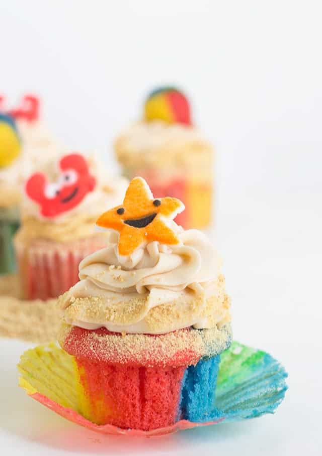 whimsically decorated Beach Cupcakes