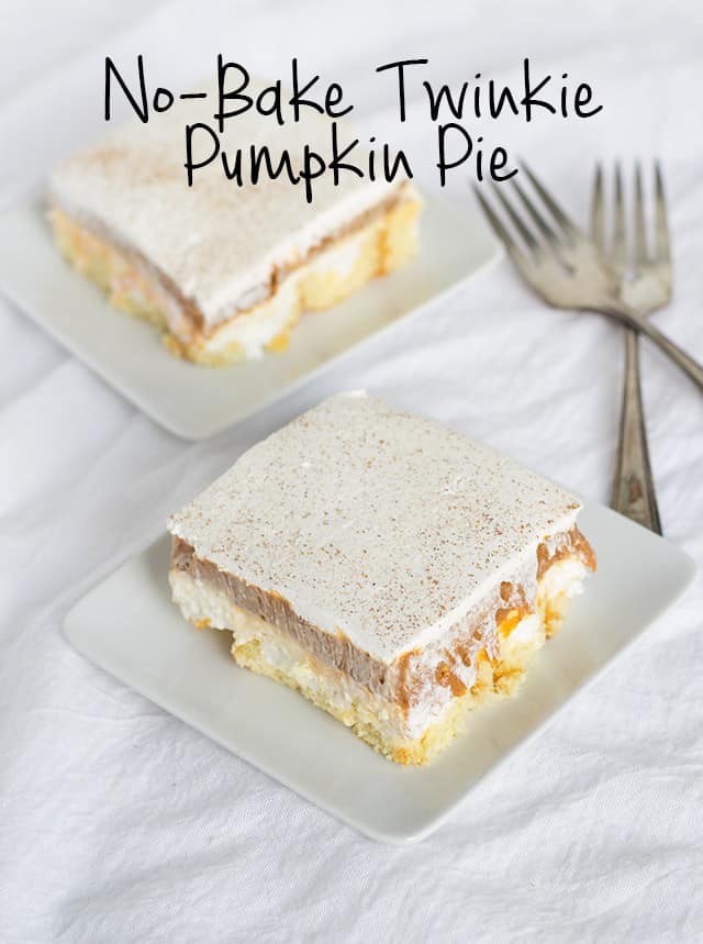 No-Bake Twinkie Pumpkin Pie - A delicious layered pumpkin spice dessert. Twinkies, cream cheese, whipped cream, pumpkin and spice, what's not to love? It's so simple to make.