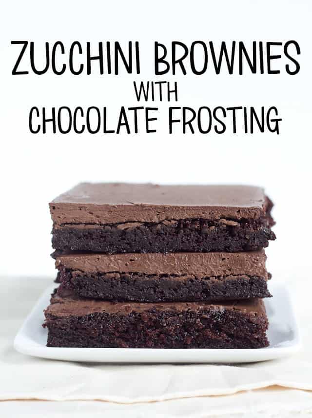 Zucchini-infused brownies topped with rich chocolate frosting.