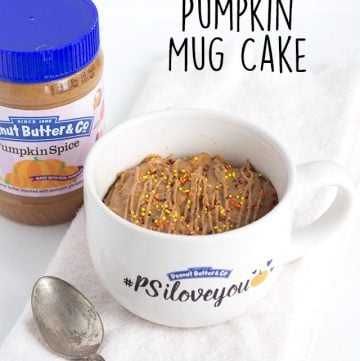 Peanut Butter Pumpkin Mug Cake with a spoon next to it.