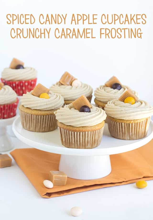 Spiced Candy Apple Cupcakes with Crunchy Caramel Frosting