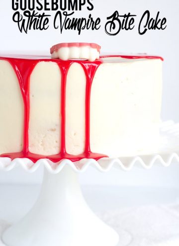 Goosebumps White Vampire Bite Cake - homemade white cake with a vanilla frosting and a blood red white chocolate ganache. Sugar Cookie in cake form? Yes, please.