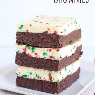 Peppermint cheesecake brownies plated.