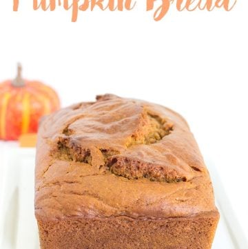 A slice of pumpkin bread on a plate.