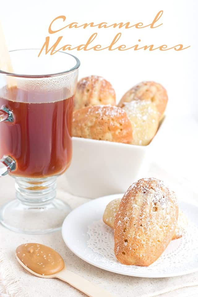 Caramel madeleines served alongside tea.