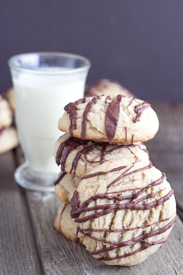 stack of Coffee Cookies with a Chocolate Drizzle