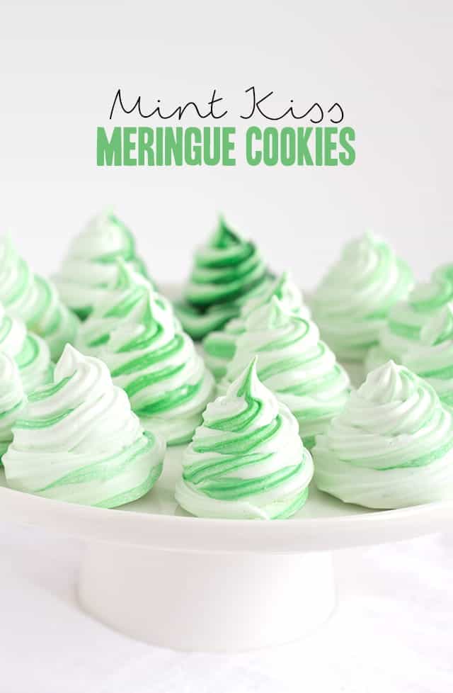 Mint kiss meringue cookies on a plate.