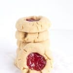 Peanut Butter & Jelly Thumbprint Cookies with a jam topping.