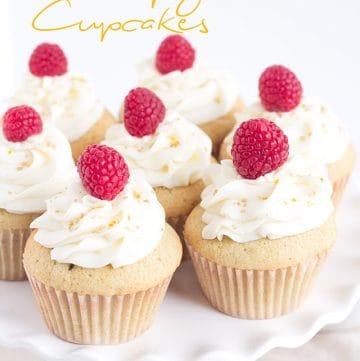 Raspberry champagne cupcakes on a plate.