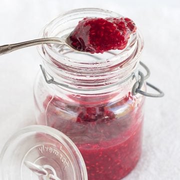 Raspberry jam made easy in a jar.