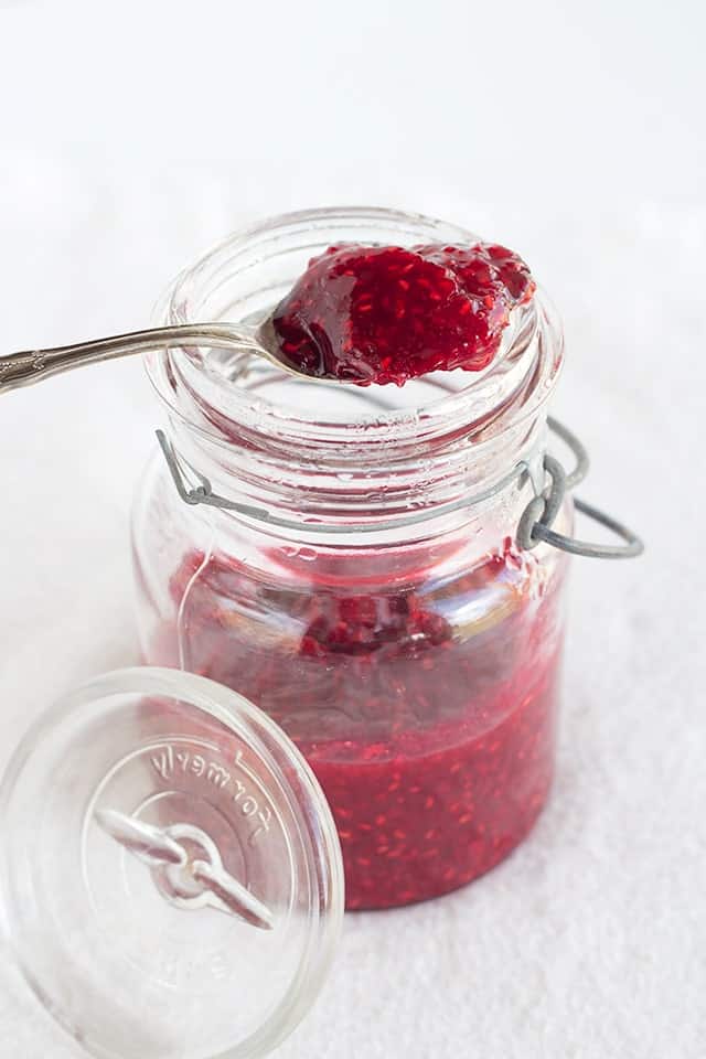 Raspberry jam made easy in a jar.